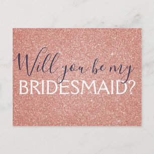Pink Rose Gold Navy Blue Glitzer Bridesmaid Einladungspostkarte