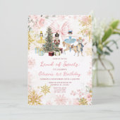 Pink Rose Gold Nutcracker Christmas Bow Birthday Einladung (Stehend Vorderseite)