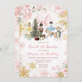 Pink Rose Gold Nutcracker Christmas Bow Birthday Einladung (Vorne/Hinten)