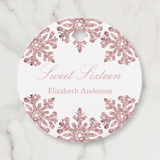 Pink Rose Gold Snowflake Winter Sweet 16 Geschenkanhänger (Vorderseite)