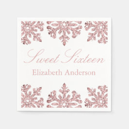 Pink Rose Gold Snowflake Winter Sweet 16 Serviette
