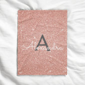 Pink Rose Gold Sparkle Glitter Monogram Name Fleecedecke