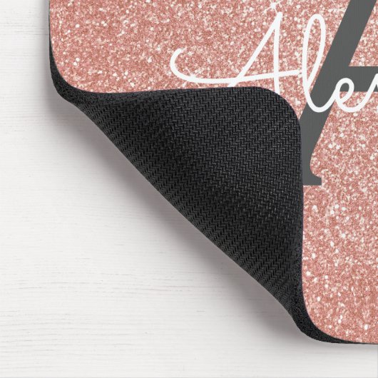 Pink Rose Gold Sparkle Glitter Monogram Name Mousepad (Ecke)
