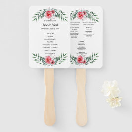 Pink Rose Green Foliage Hochzeitsprogramm Fächer