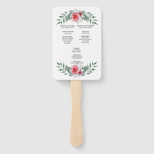 Pink Rose Green Foliage Hochzeitsprogramm Fächer (Rückseite)