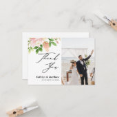 Pink Rose Greenery Elegantes Script Danke Karte (Vorderseite/Rückseite Beispiel)