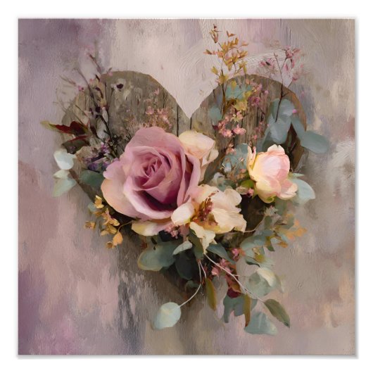 Pink Rose Heart Floral Painterly Botanica Fotodruck (Vorne)