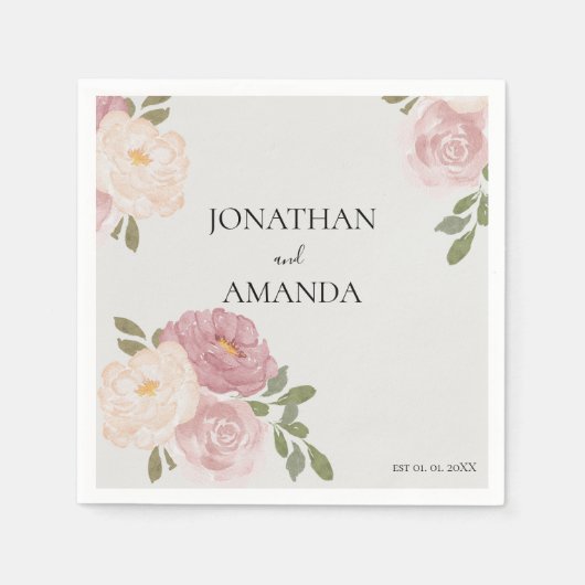 Pink Rose Hochzeitscocktail Serviette (Vorderseite)