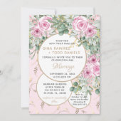 Pink Rose Hochzeitsempfang Einladung (Vorderseite)