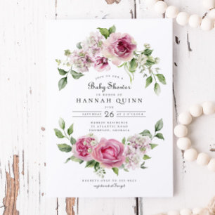 Pink Rose Hydrangea Blumenarch Girl Babydusche Einladung