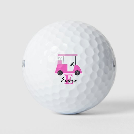 Pink Rose Lady Golf Cart Monogram Name Golf Balls Golfball (Vorderseite)
