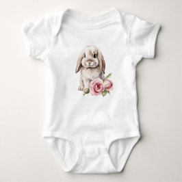 Pink Rose Lose Eared Bunny Baby Bodysuit Baby Strampler