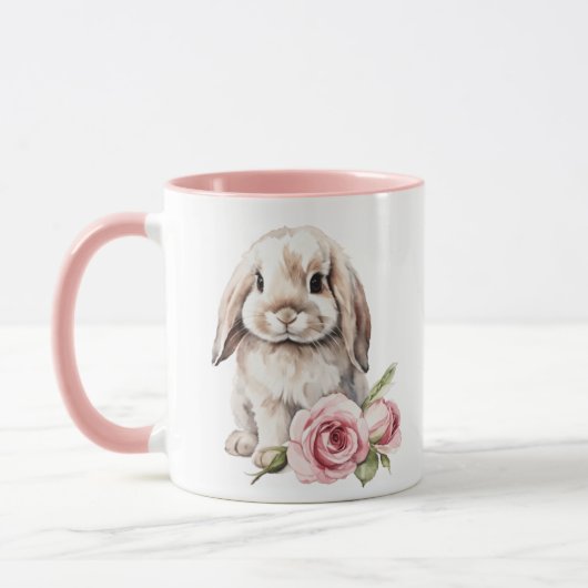 Pink Rose Lose Eared Bunny Rabbit Tasse (Links)