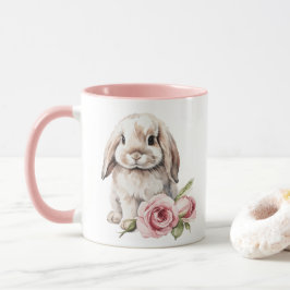 Pink Rose Lose Eared Bunny Rabbit Tasse