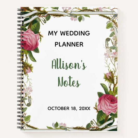 Pink Rose Minimalistisches Blumengrün Notizblock (Vorderseite)