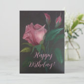 Pink Rose n Rosebuds Flat Greeting Card (Stehend Vorderseite)