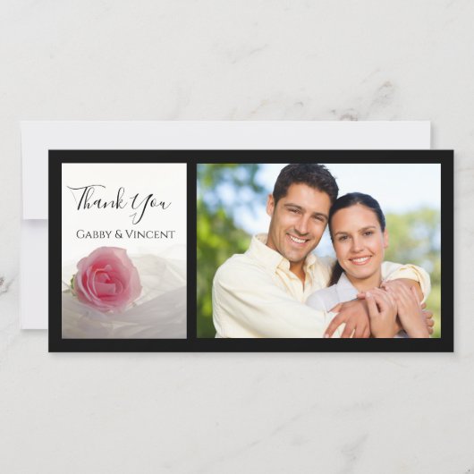 Pink Rose on White Wedding Danke (Vorderseite)