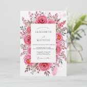 Pink Rose Painterly Romance Wedding Einladung (Stehend Vorderseite)