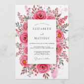Pink Rose Painterly Romance Wedding Einladung (Vorderseite)