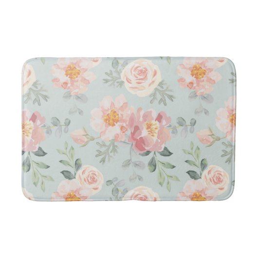 Pink Rose Pastel Garden Muster Badematte (Vorderseite)