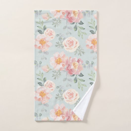 Pink Rose Pastel Garden Muster Badhandtuch Set (Handtuch)
