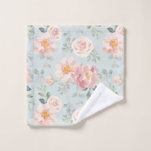 Pink Rose Pastel Garden Muster Badhandtuch Set (Waschlappen)