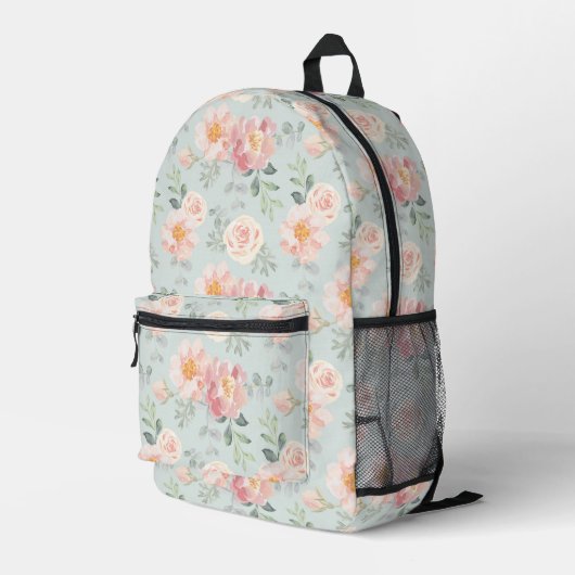 Pink Rose Pastel Garden Muster Bedruckter Rucksack (Rückseitige Ecke Rechts)