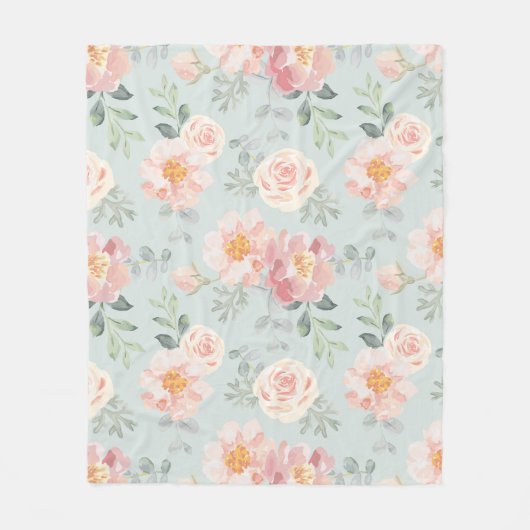 Pink Rose Pastel Garden Muster Fleecedecke (Vorderseite)