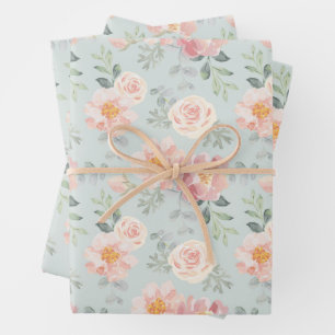 Pink Rose Pastel Garden Muster Geschenkpapier Set