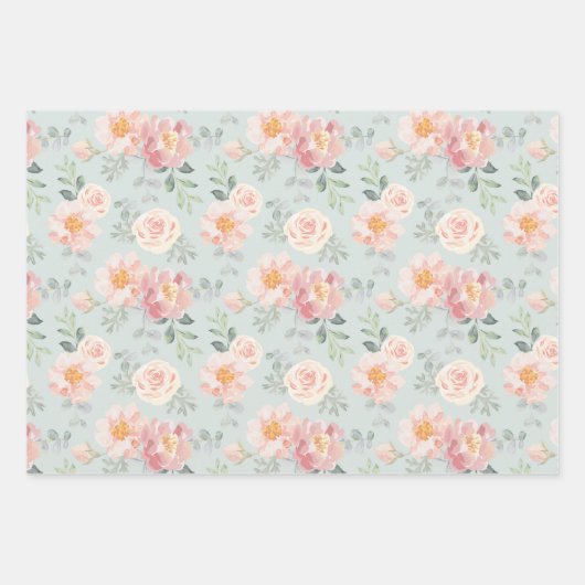 Pink Rose Pastel Garden Muster Geschenkpapier Set (Vorderseite)