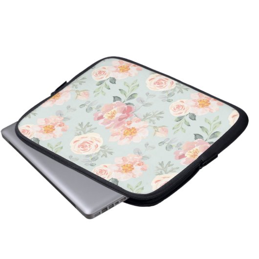 Pink Rose Pastel Garden Muster Laptopschutzhülle (Vorne Knopf)