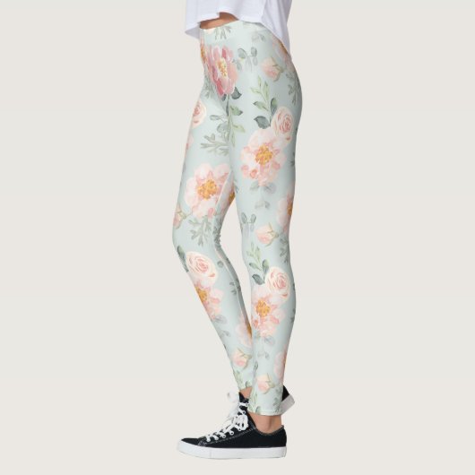 Pink Rose Pastel Garden Muster Leggings (Links)