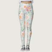 Pink Rose Pastel Garden Muster Leggings (Vorderseite)