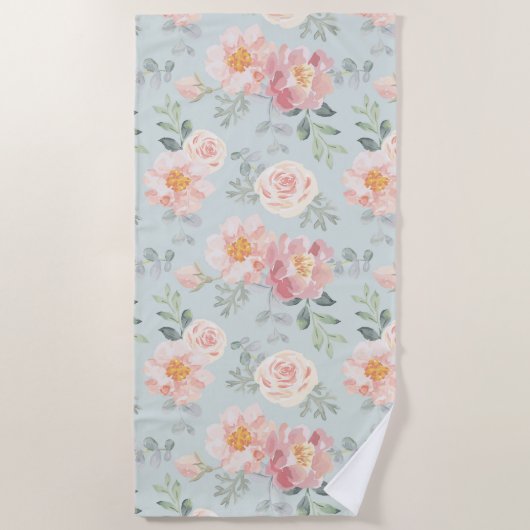Pink Rose Pastel Garden Muster Strandtuch (Vorderseite)