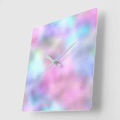 Pink Rose Pastell Glass Glitzer Blue Ombre Quadratische Wanduhr (Winkel)