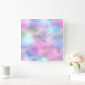 Pink Rose Pastell Glass Glitzer Blue Ombre Quadratische Wanduhr (Zuhause)