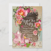 Pink Rose Pearl Bridal Tee Party Einladung (Vorderseite)