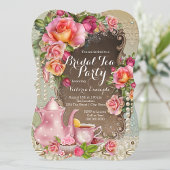 Pink Rose Pearl Bridal Tee Party Einladung