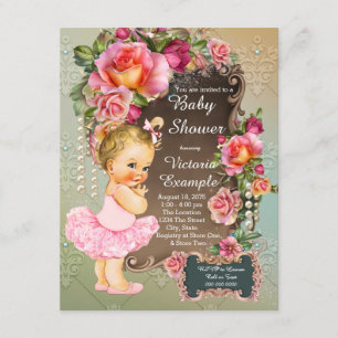 Pink Rose Pearl Tutu Girl Babydusche Einladung