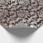Pink Rose Pearly Metallic Black Damask Glitzer Geschenkpapier (Ecke)