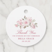 Pink Rose Peony First Communion Danke Geschenkanhänger (Rückseite)