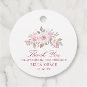 Pink Rose Peony First Communion Danke Geschenkanhänger (Vorderseite)