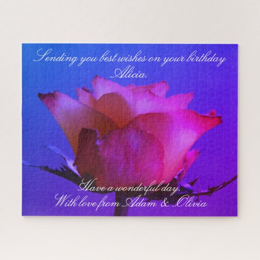 Pink Rose Personalizable Jigsaw Puzzle (Horizontal)