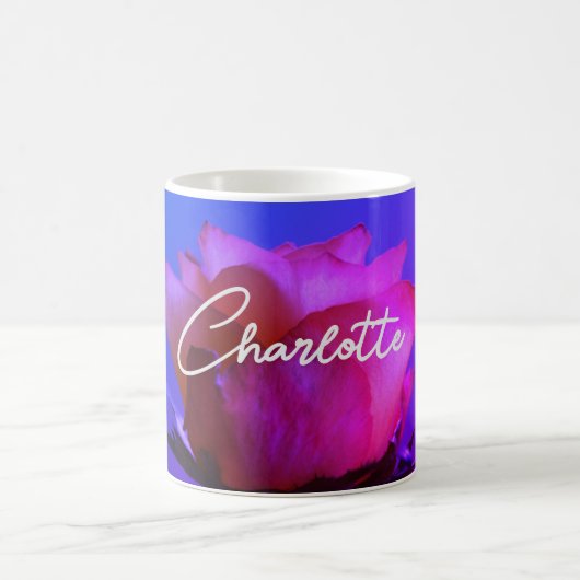 Pink Rose Personalizable Name Kaffeemaschine Tasse (Mittel)