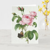 Pink Rose Pierre-Joseph Redoute Grußkarte Karte (Gelbe Blume)