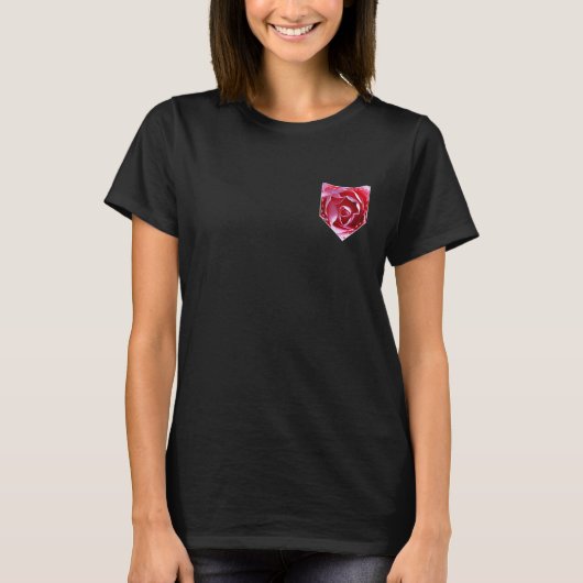 Pink Rose Pocket Retro Rose Blumengarten T-Shirt (Vorderseite)