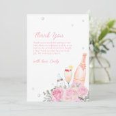 Pink Rose Poppin Champagner Flaschen Babydusche Dankeskarte (Stehend Vorderseite)