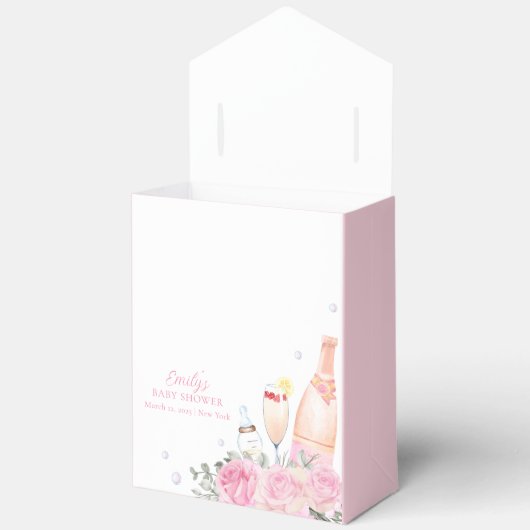 Pink Rose Poppin Champagner Flaschen Babydusche Geschenkschachtel (Offen)