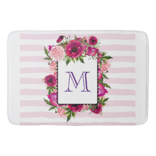Pink Rose & Poppy Blumenstrauß auf rosa Streifen Badematte