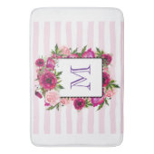 Pink Rose & Poppy Blumenstrauß auf rosa Streifen Badematte (Vorderseite Vertikal)
